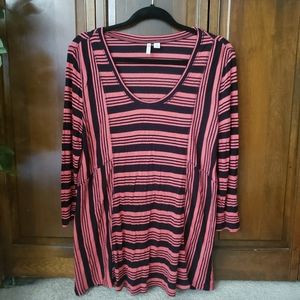 CATO Pink and black stripped quarter sleeve top